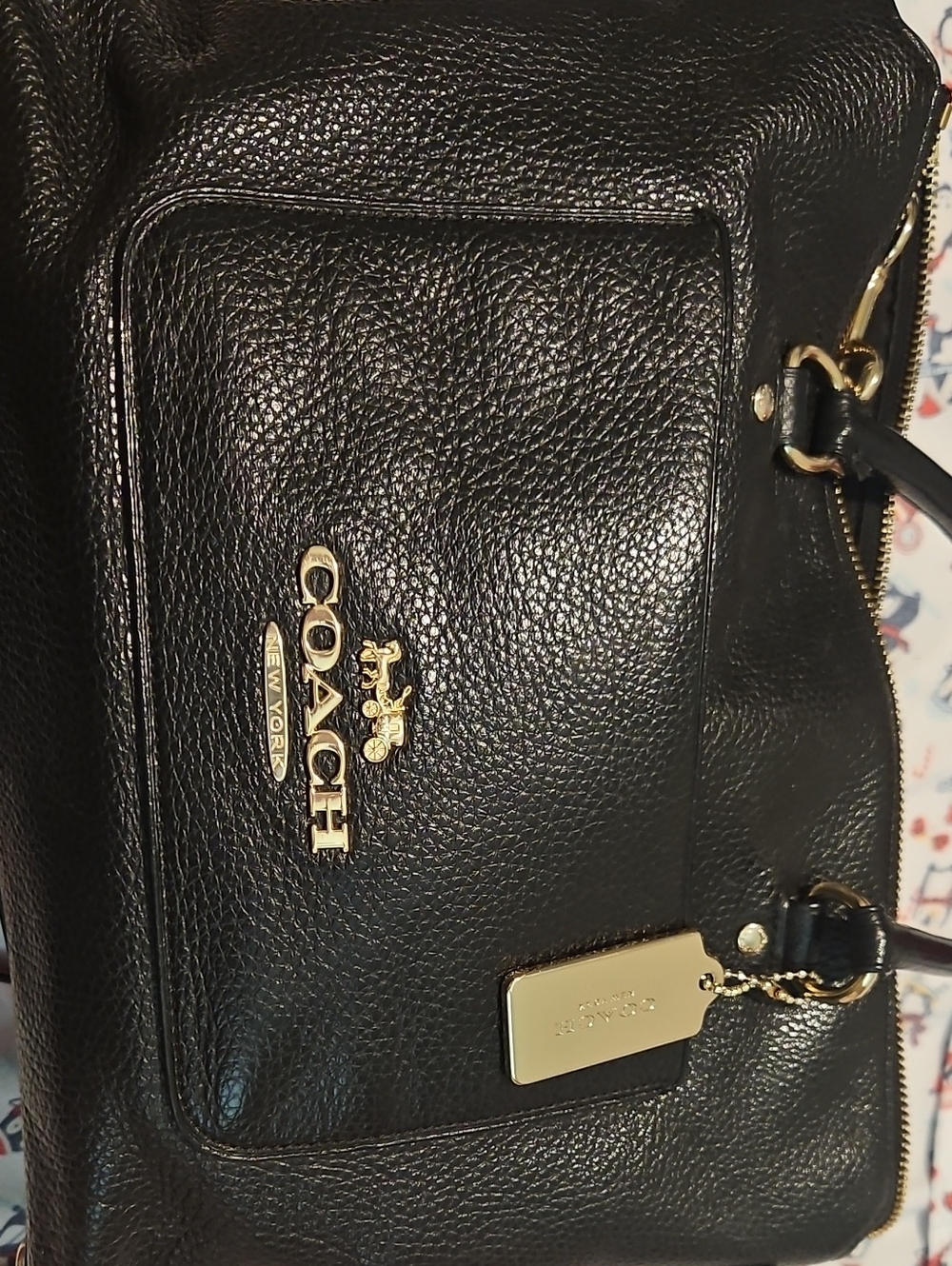 Coach Black Pebbled Leather Shoulder Bag with Gold Hardware